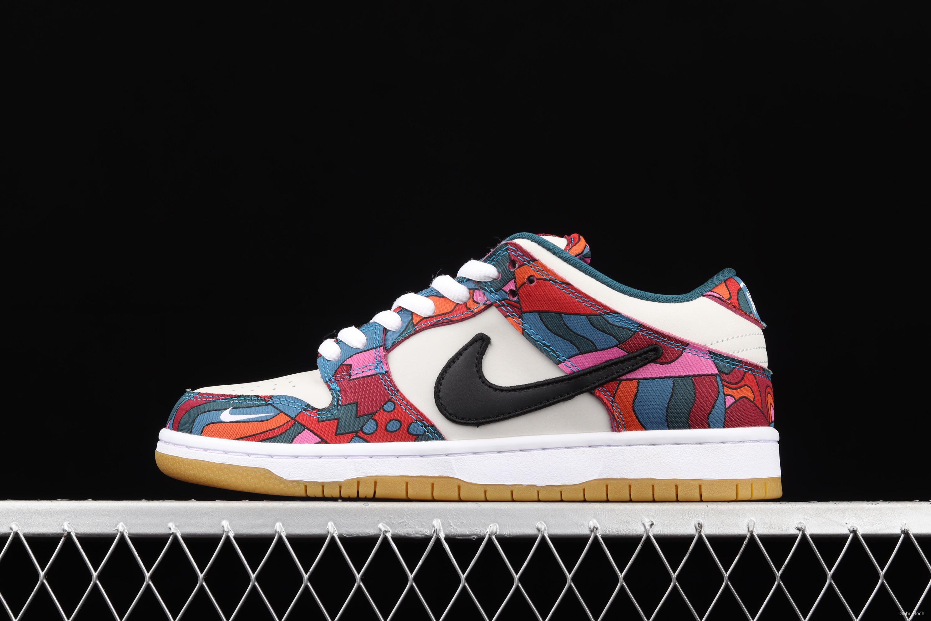 Parra x NIKE DUNK SB Low Pro White, Blue and Red Abstract Art scratch Music Olympic Slam Dunk Series retro low-top leisure sports skateboard shoes DH7695-600