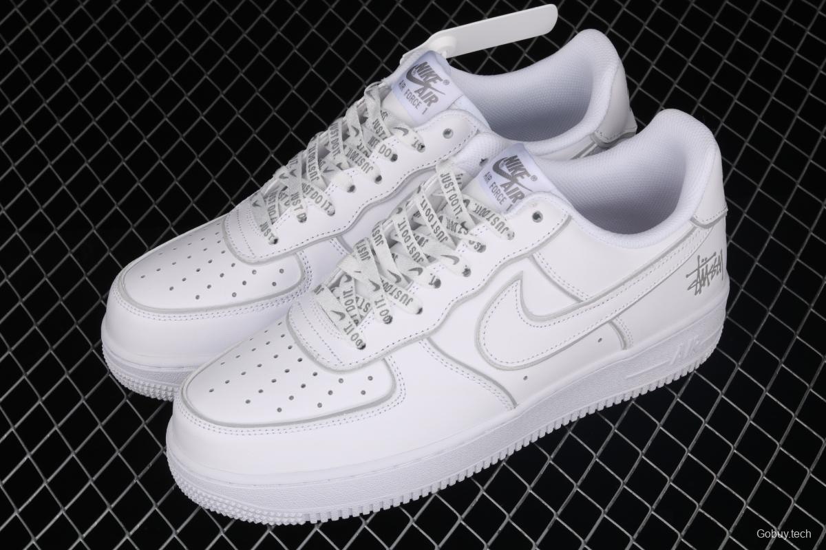 Stussy x Nike Air Force 1 Low Stussy co-named white dazzling color reflective low-top casual board shoes BQ6246-019