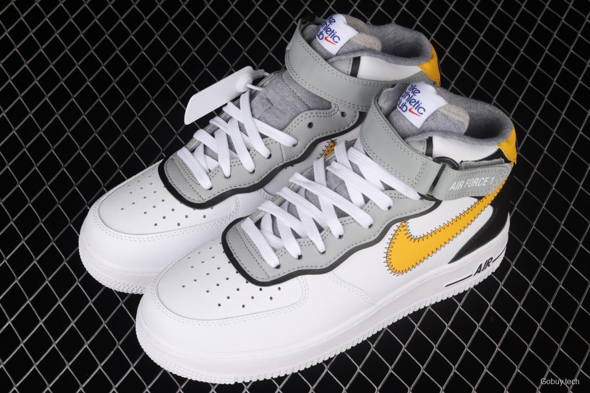 NIKE Air Force 1 Mid Athletic Club white and yellow medium-top casual board shoes DH7451-101