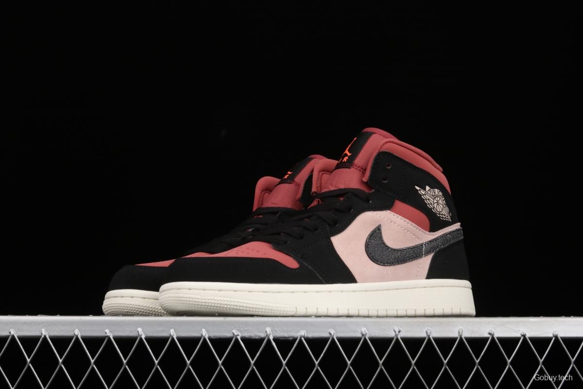 Air Jordan 1 Mid red bean milk tea medium top basketball shoes BQ6472-202