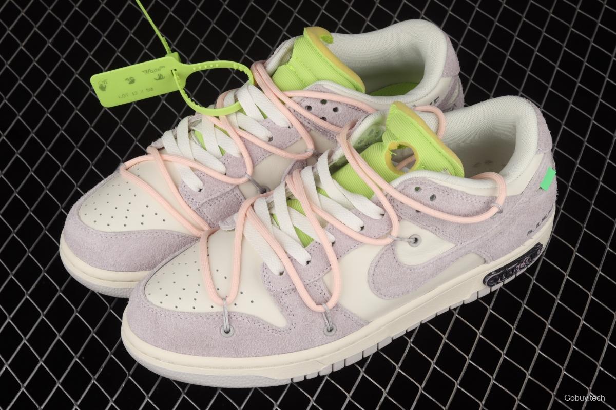 OFF-White x NIKE DUNK Low 12 of 50 OW pink and green suede SB buckle rebound fashion casual board shoes DJ0950-100