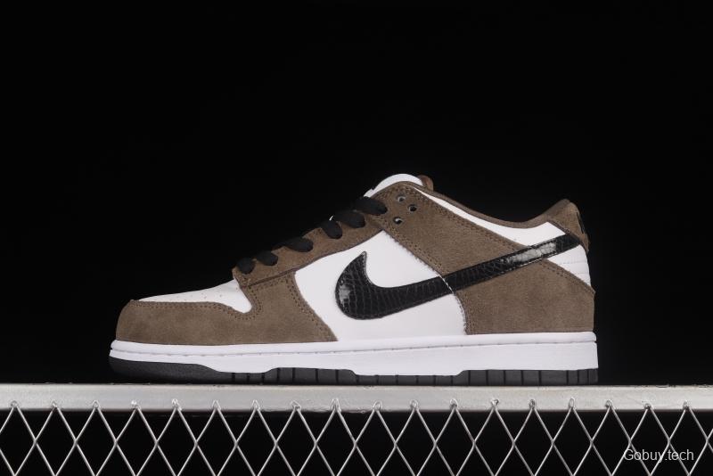 NIKE SB DUNK Low Pro Trail End Brown Furn Brown White Black Snake Print Dunk Series Low Top Casual Sports Skateboard Shoes 304292-102