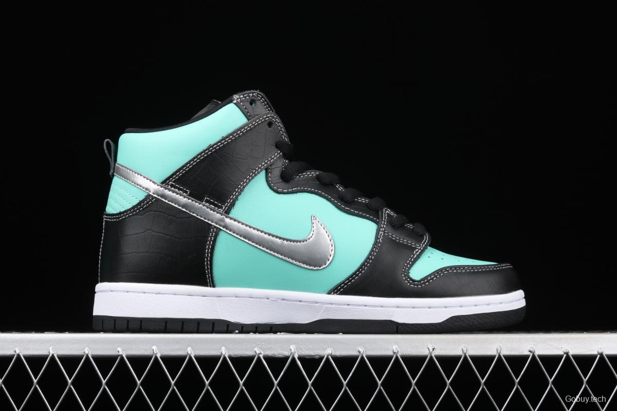 NIKE SB x Diamond DUNK Hi Tiffany joint name ice blue high top casual skateboard shoes 653599-400