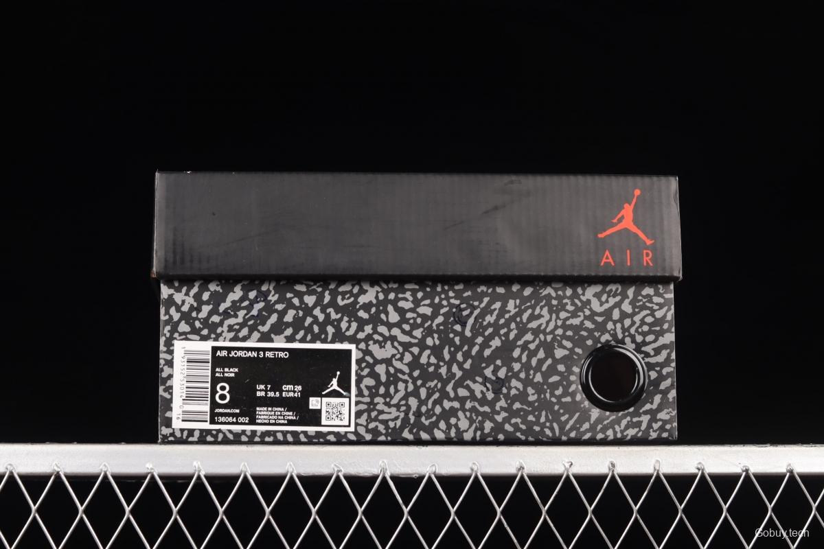 Air Jordan 3 Black Cement AJ3 matte black cement 136064-002