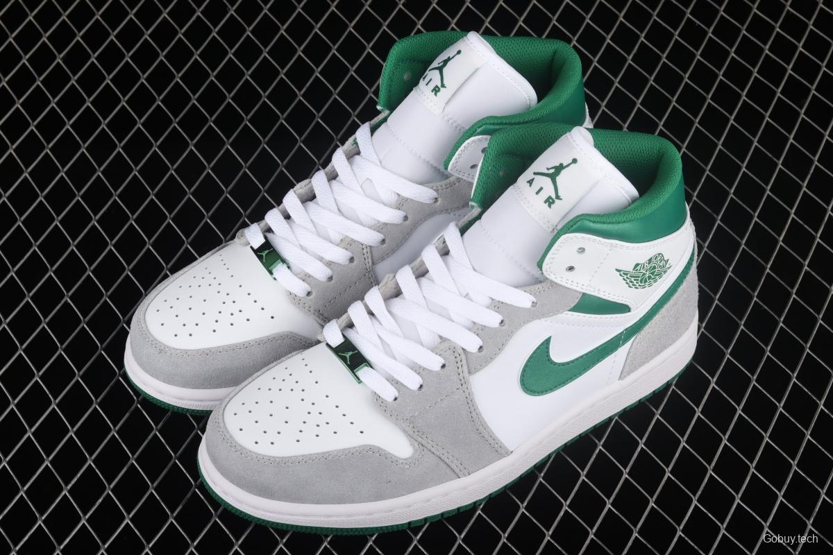 Air Jordan 1 Mid white, gray and green medium top basketball shoes DC7294-103