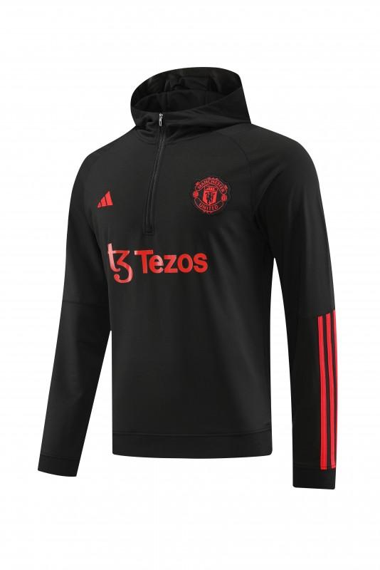 23/24 Manchester United Black Hoodie Half Zipper Jacket+ Pants