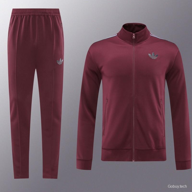 24/25 Adidas Original Wine Full Zipper Jacket +Long Pants