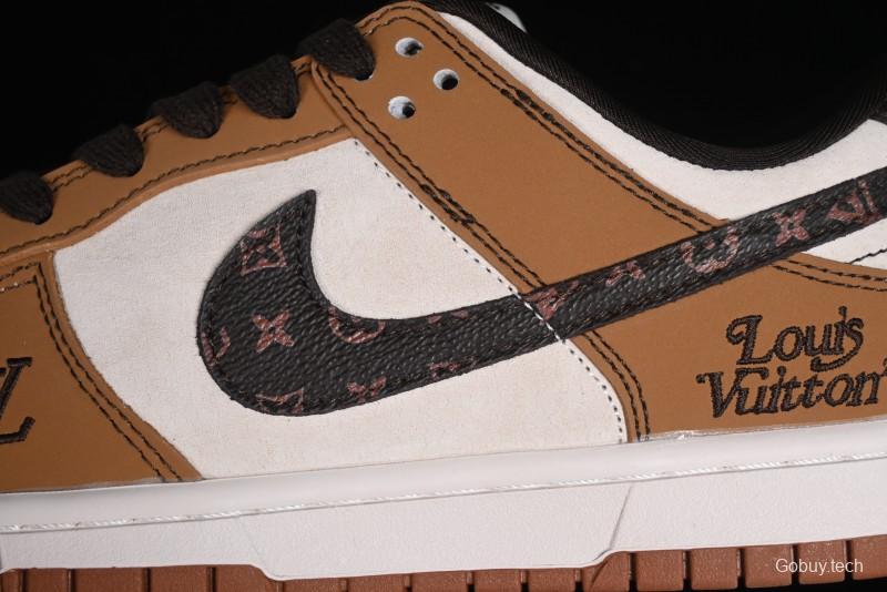 Nike SB Dunk Low LV Collaboration - Brown Black Monogram Anniversary High-End Custom Low-Top Casual Skate Shoes - DQ1098-342
