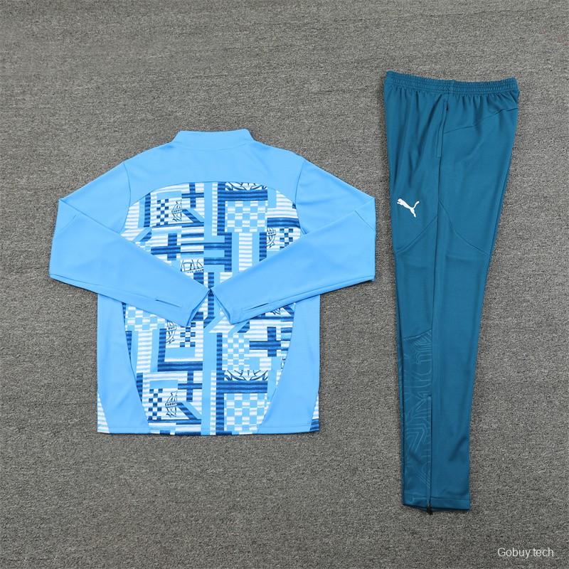 24/25 Olympique Marseille Blue Camouflage Half Zipper Jacket+Long Pants