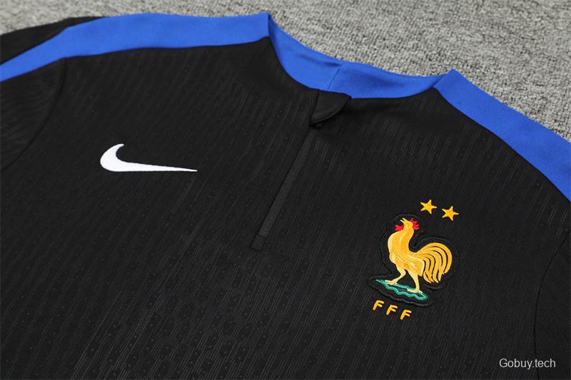 Player Version 2024 France Black Half Zipper Jacket+Long Pants