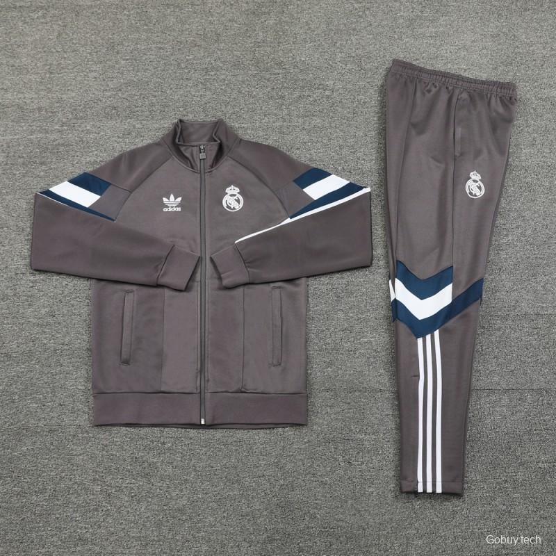 24/25 Real Madrid Grey Full Zipper Jacket +Long Pants