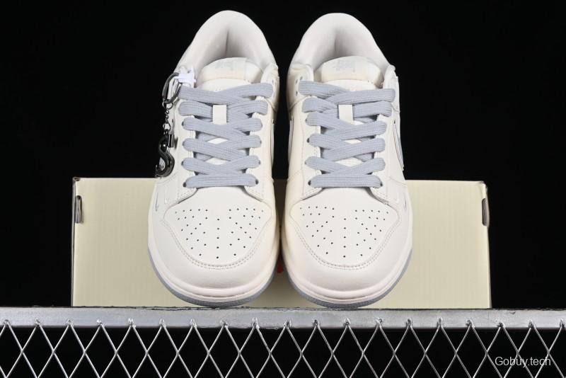 Stussy x Nike SB Dunk Low Retro Premium Sneakers in Off-White Light Grey Swoosh - DQ1098-377