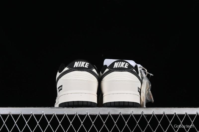 Nike SB Dunk Low Supreme Collaboration - Beige Black Canvas Anniversary Custom Low-Top Casual Skate Shoes - BB8657-515