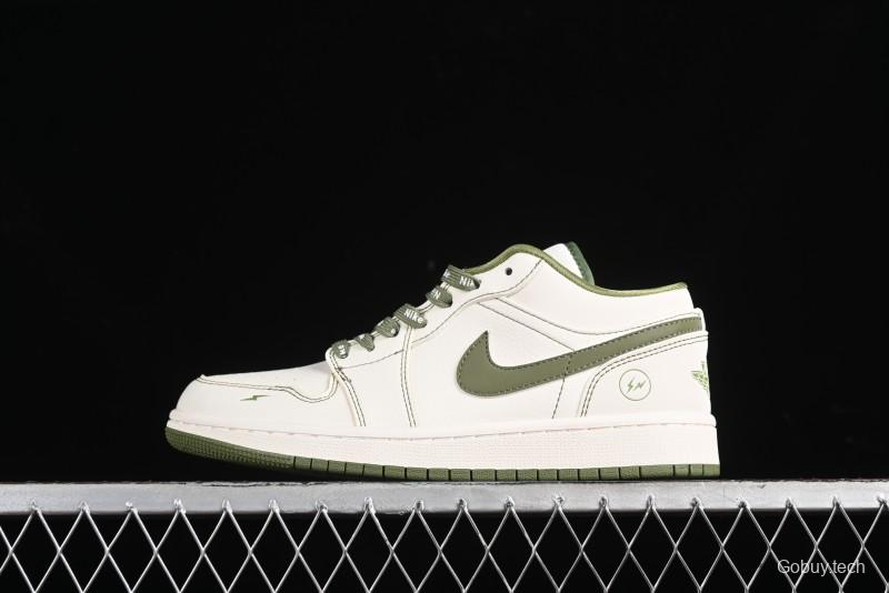 Nike Air Jordan 1 Low Retro Basketball Shoes in Off-White Olive Green - CF3688-019