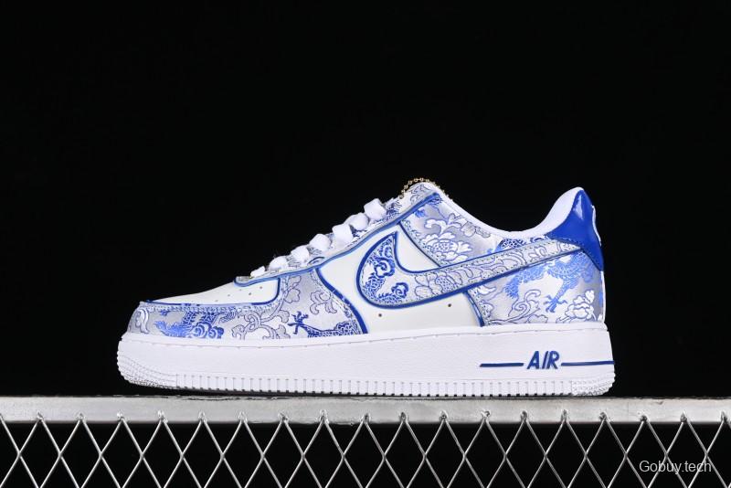 Nike Air Force 1 '07 Low DIY Blue and White Porcelain Dragon Embroidery Casual Sneakers - CW2288-201