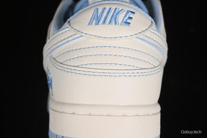 Nike SB Dunk Low Stussy Collaboration - Blue Double Swoosh Anniversary Custom Low-Top Casual Skate Shoes - BB1818-101