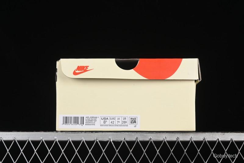 Nike Travis Scott x Fragment Design x Air Jordan 1 Low OG SP AJ1 Supreme Stussy Collaboration - Suede Blue Swoosh Low-Top Casual Sneakers - SJ2068-127