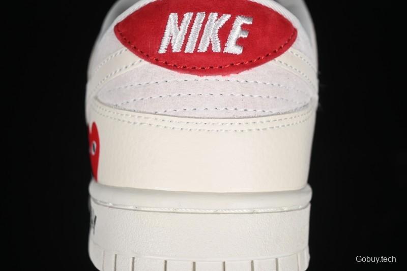 Nike SB Dunk Low Comme des Garçons Collaboration - Pigskin White Swoosh Anniversary Custom Low-Top Casual Skate Shoes - KK1333-004