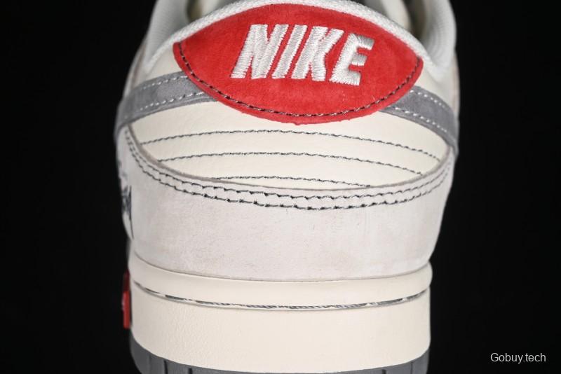 Nike SB Dunk Low Stussy Collaboration - Embroidered Grey Swoosh Anniversary Custom Low-Top Casual Sneakers - MM1089-033