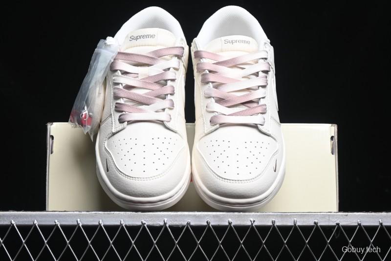 Nike SB Dunk Low Supreme Collaboration - White Brown Split Swoosh Anniversary High-End Custom Low-Top Casual Skate Shoes - BB8675-113