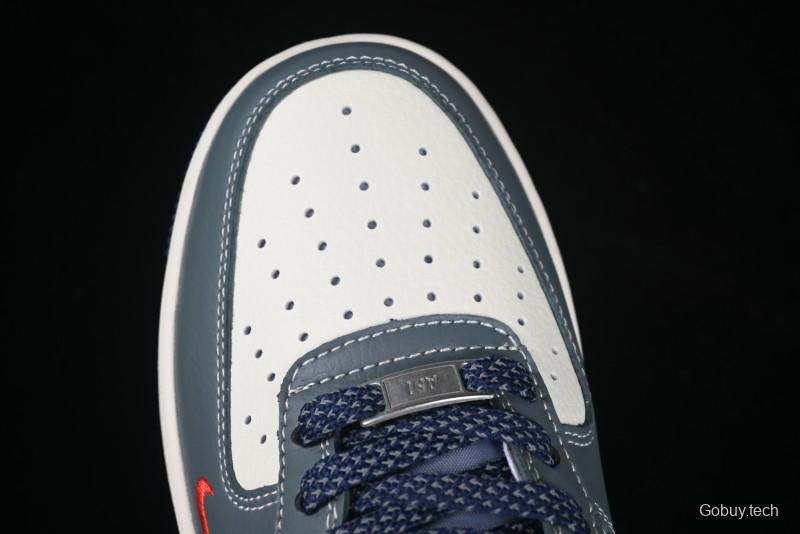 Nike Air Force 1 '07 Low Supreme Casual Sneakers in Grey Blue with Red Swoosh - XZ6188-382