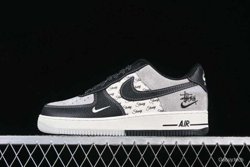 Nike Air Force 1 '07 Low Stussy Collaboration Black Leather Low-Top Casual Sneakers - CH6336-518