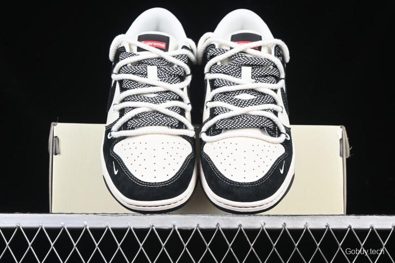 Nike SB Dunk Low Supreme x Stone Island Triple Collaboration Strap Patch Black Swoosh Anniversary Custom Low-Top Casual Skate Shoes - YX5066-202