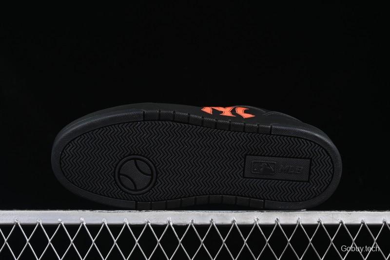 NY Yankees Black Leather Sneakers – Bold Orange Logo Edition