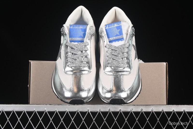 Golden Goose Marathon Comfortable Low-Top Lifestyle Sneakers in White Black Silver - H8D4
