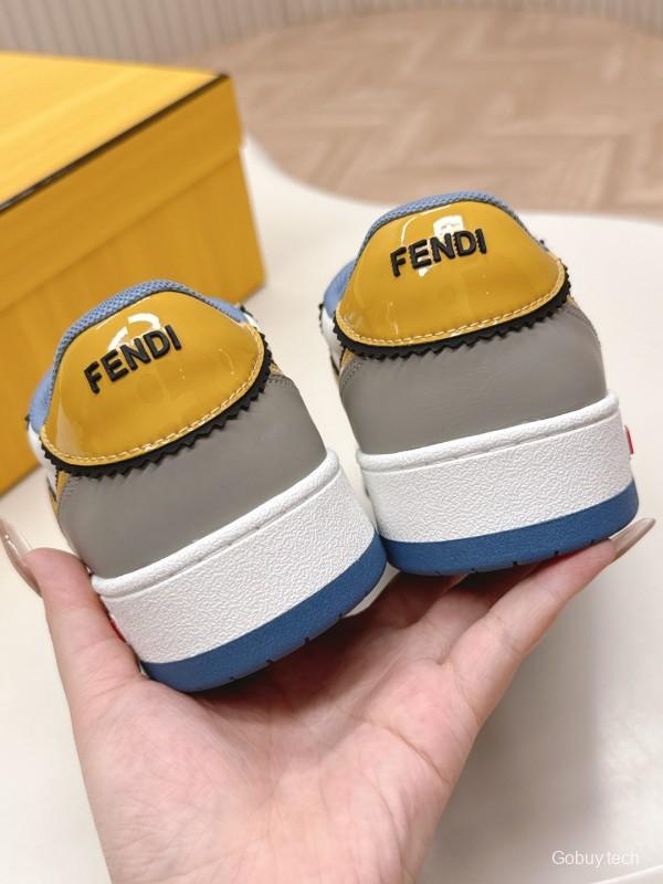 2025 Unisex Fendi White Yellow Grey Leather Sneakers FD Match LY00360(F)/LY00370(M)