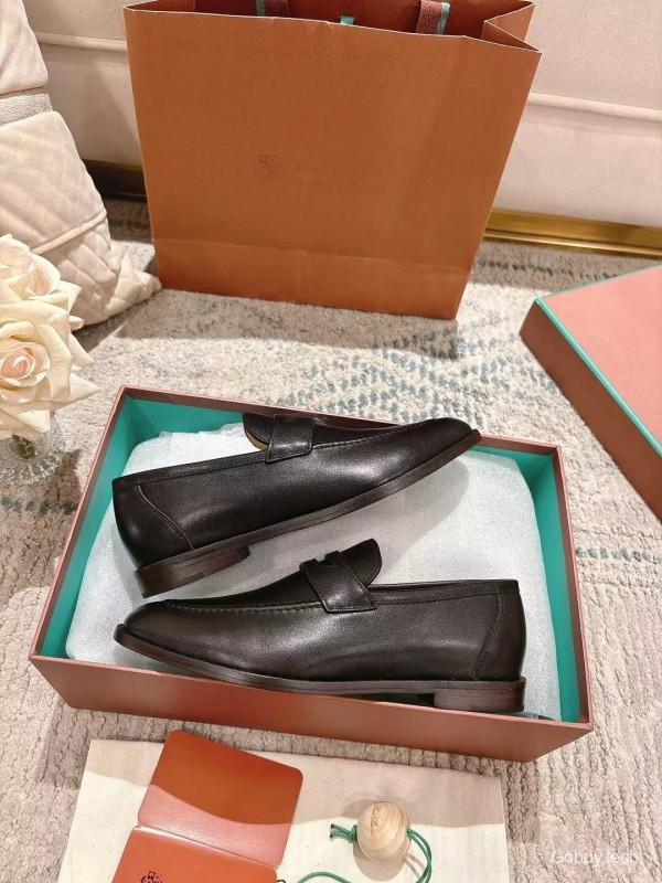 2025 Women Le Parmentier Black Leather Loafers LY00340