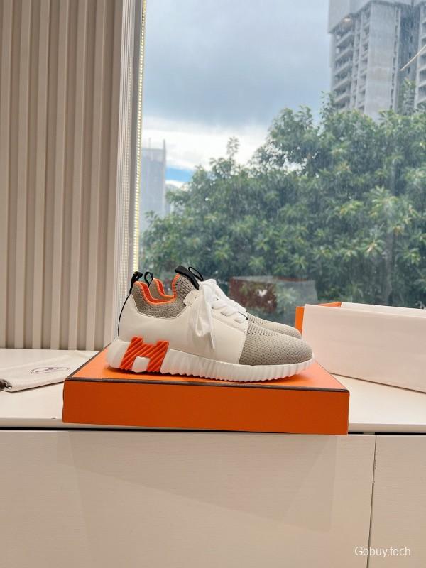 2024 Unisex Hermès Beige Orange Calfskin Suede Sneakers MJ00290(F/W)