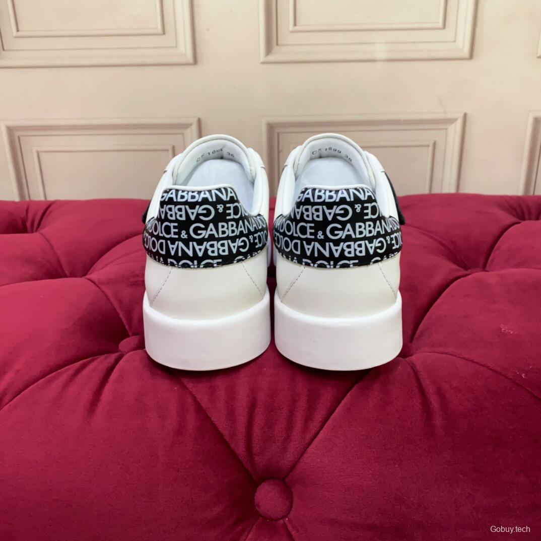 2025 Unisex Dolce & Gabbana White Leather Sneakers LOGO Strap LY00300