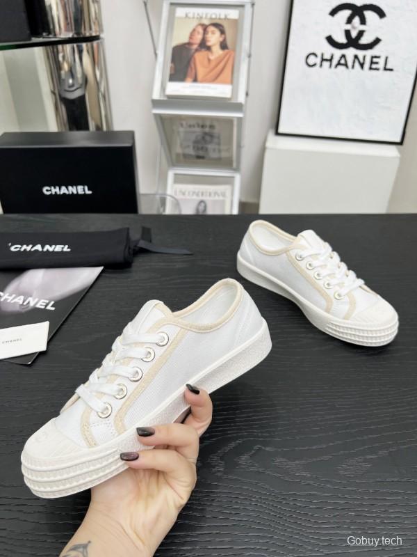 2025 Women Chanel White Canvas Casual Sneakers LY00230