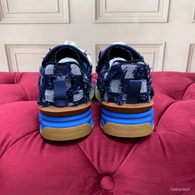 2024 Unisex Dolce & Gabbana Blue Black Canvas Leather Sneakers