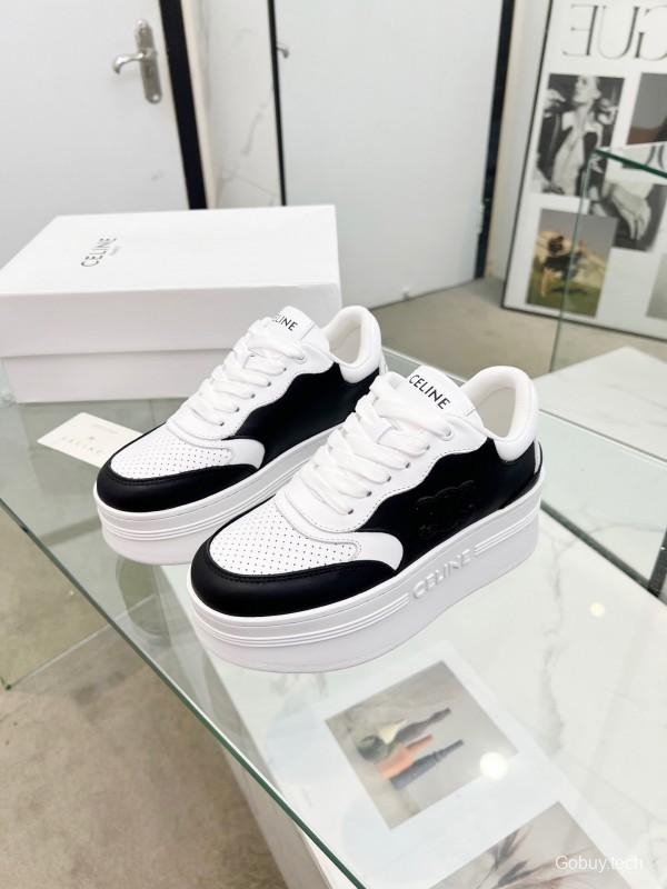2025 Women CELINE Black White Leather Sneakers KFY00270