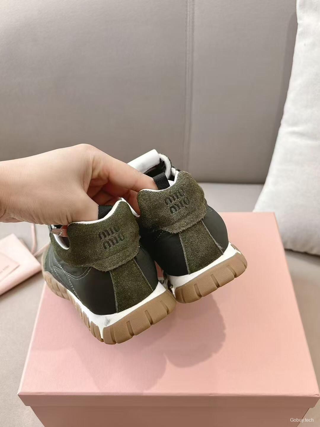 2025 Women Miu Miu Olive Green Suede Leather Sneakers KFY00280