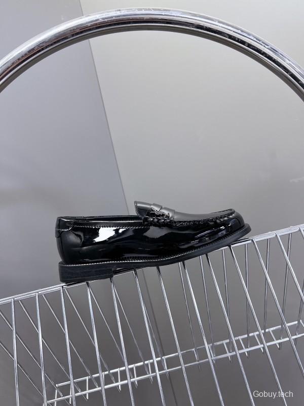 2025 Women Yves Saint Laurent Black Calf Leather Loafers KFY00350