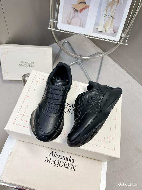 2024 Unisex Alexander McQueen Black Leather Sneaker Seal Logo MJ00370