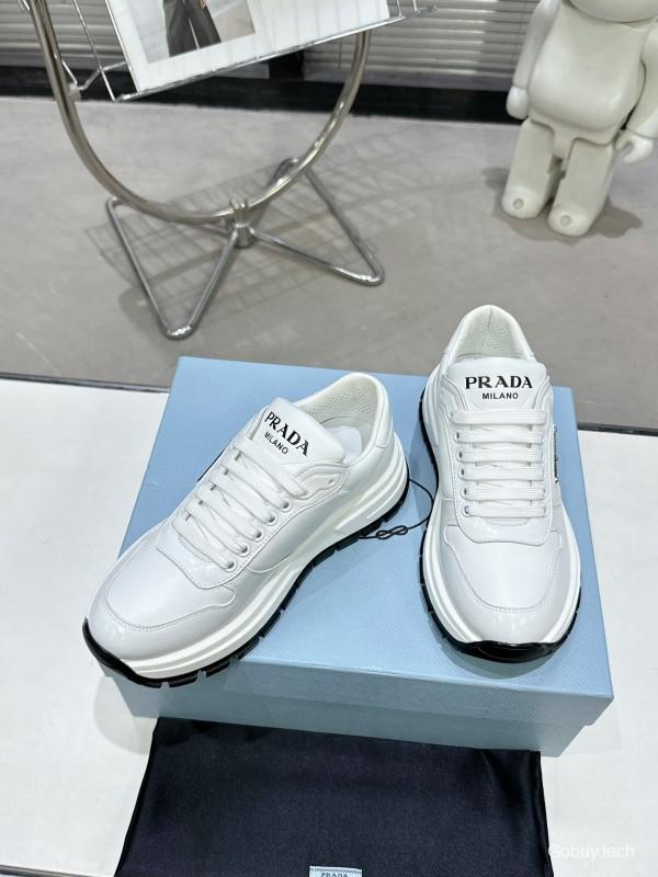 2025 Women Prada White Leather Sneakers KFY00310