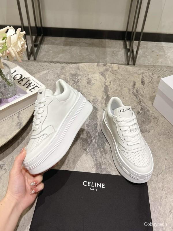2025 Women Celine White Leather Platform Sneakers