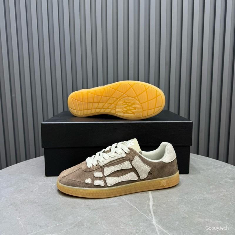 2024 Unisex Amiri Beige White Suede Leather Sneakers MJ00300