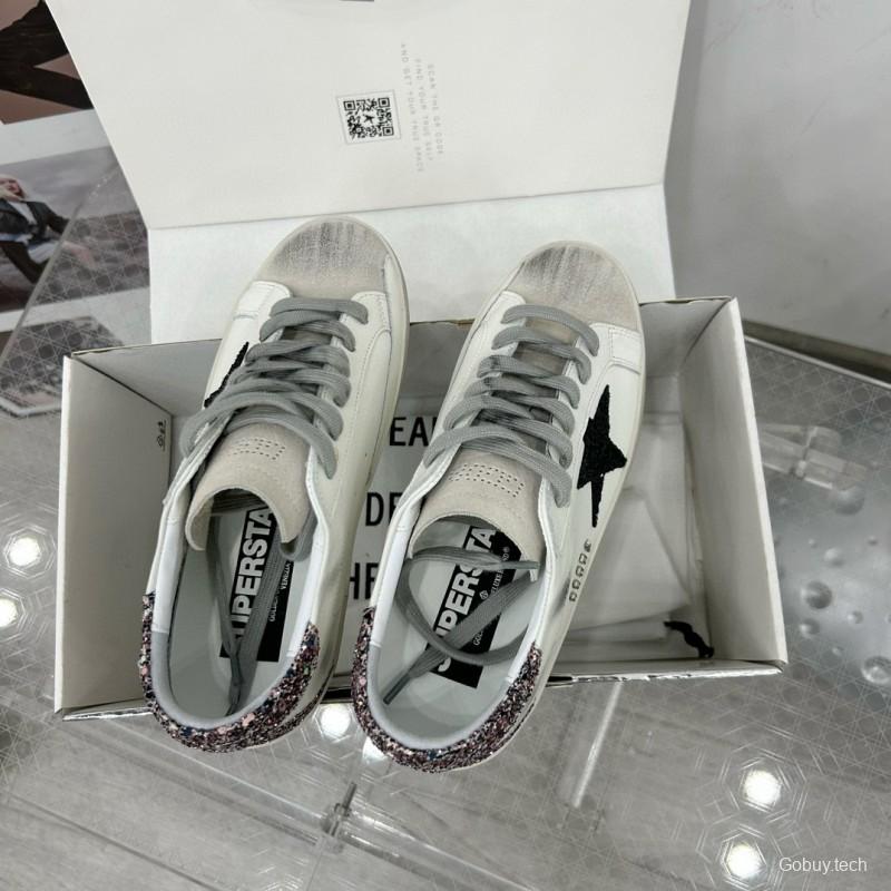 2025 Women GGDB White Black Glitter Leather Sneakers
