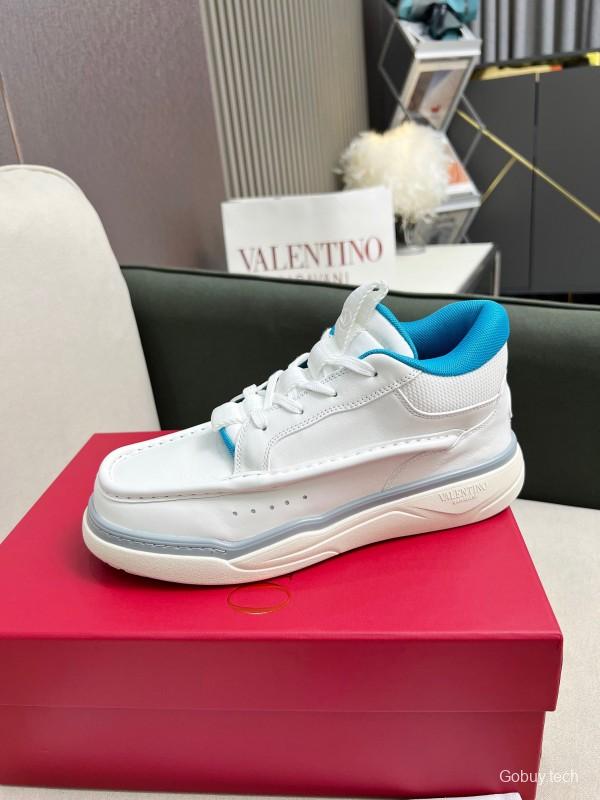 2025 Unisex Valentino White Blue Leather Sneakers RUNBOOT LY00390
