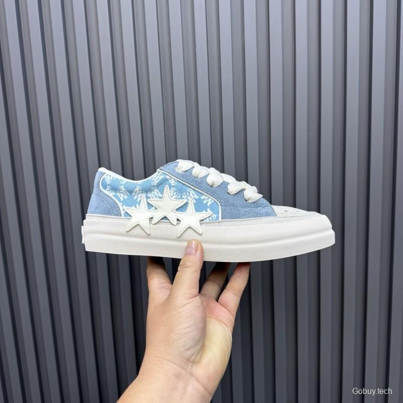 2025 Unisex Amiri Blue White Suede Canvas Sneakers