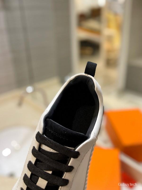 2024 Unisex Hermès White Black Imported Coxskin Rain Cloth Casual Sneakers MJ00320