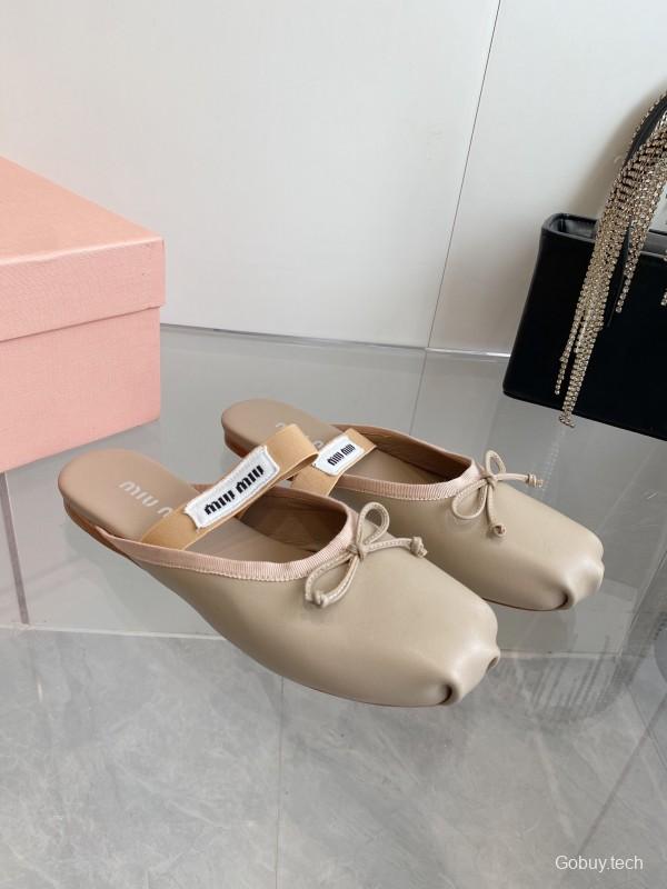 2025 Women Miu Miu Beige Suede Ballet Flats KFY00280
