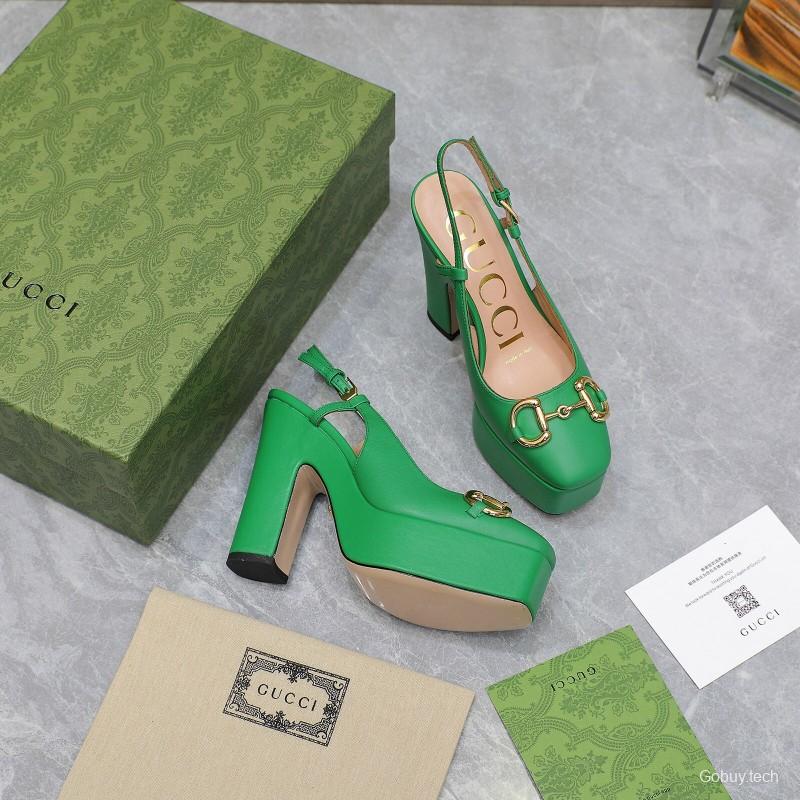 2025 Women Gucci Green Leather Platform High Heels KFY00320