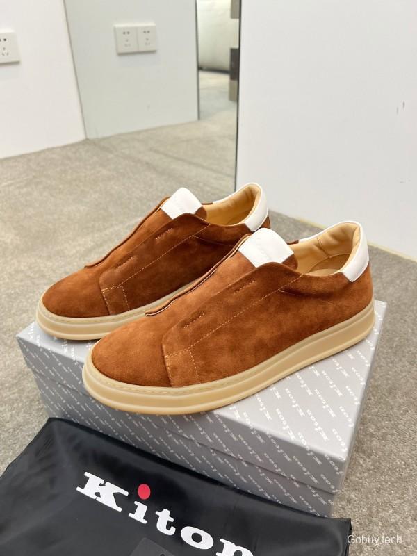2025 Men Kiton Apricot Calf Suede Slip-On Casual Shoes AS00320