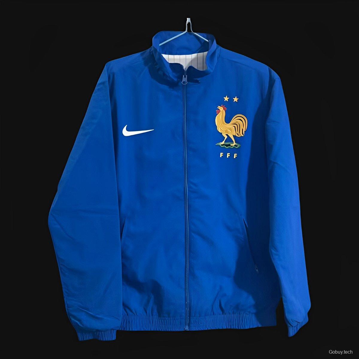 2024 France Blue/White Reversible Full Zipper Jacket